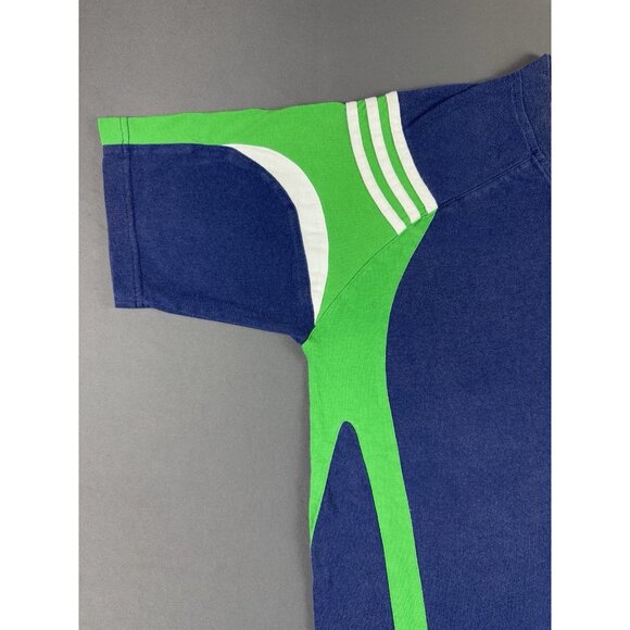 Vintage 90s Adidas Soccer Football V Neck Shirt Sports Hype Rare Medium Blue - Picture 4 of 8